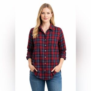 Jachs Girlfriend Button Down Shirt Medium Pockets Plaid Flannel Red Blue Top M